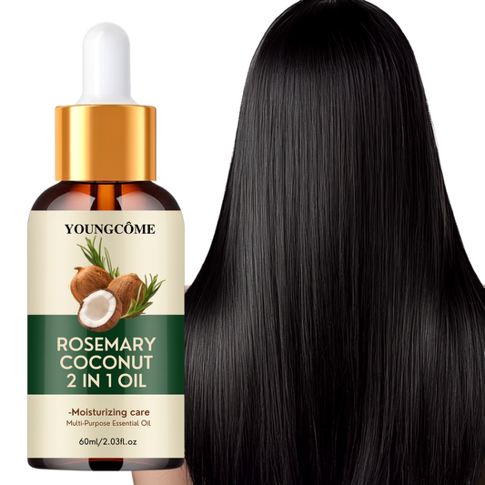 Aceite de Romero Sireluna aplicado en cabello largo y brillante